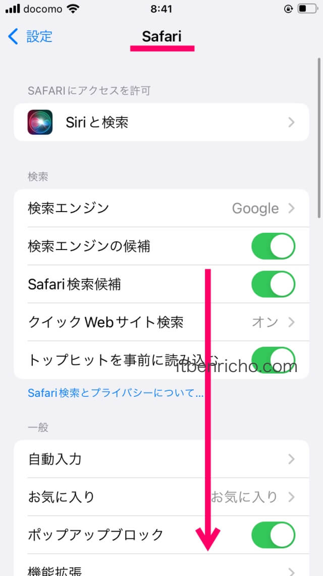 iPhone（iOS15）、Safariの設定一覧