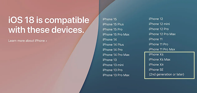 iOS18でサポートされるiPhoneの機種一覧
